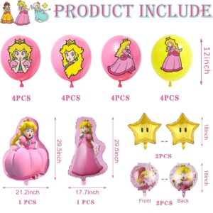 22pcs Princess Peach Birthday Party Decorations, Princess Peach Foil Balloons Latex Balloon for Mario Theme Party Decorations