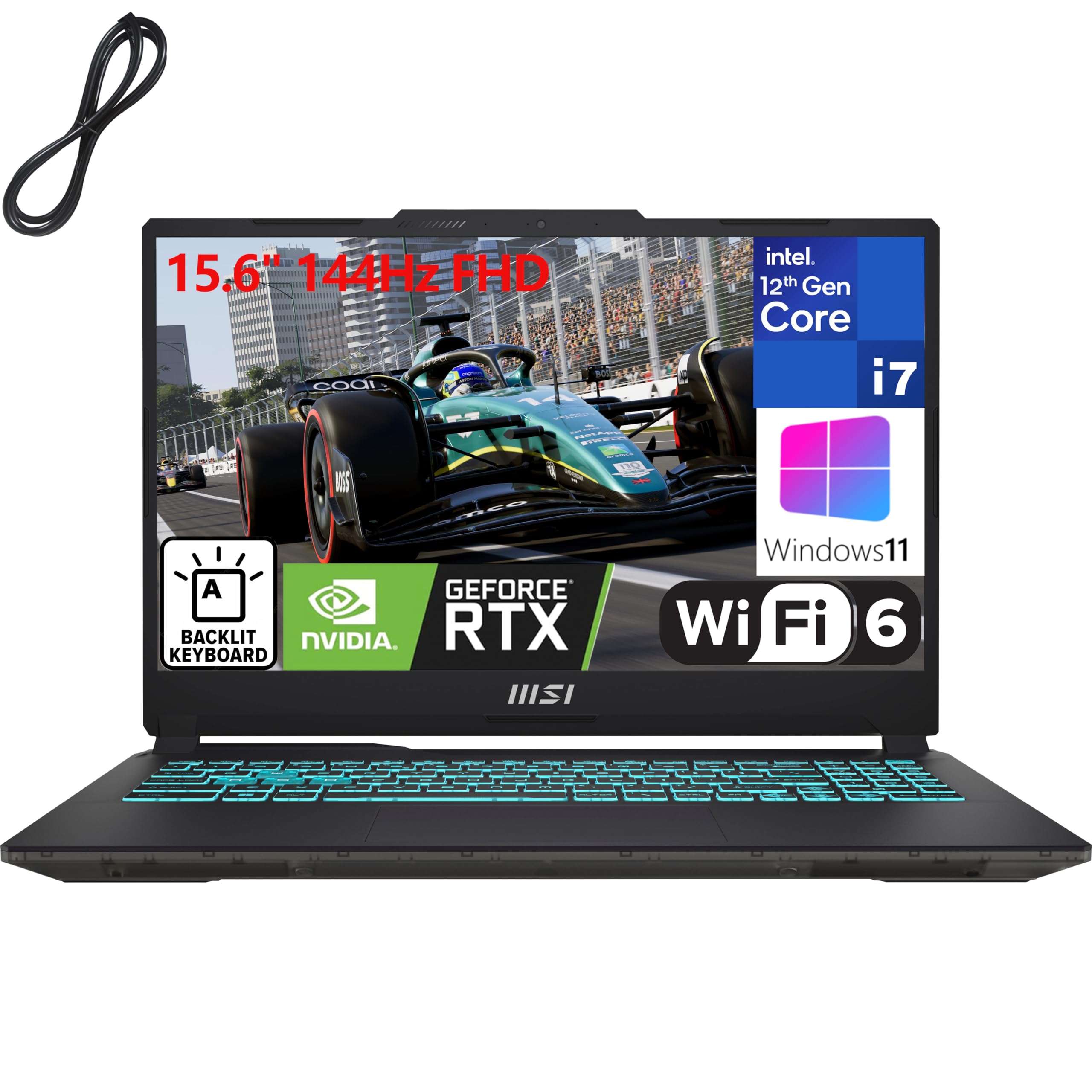 MSI Cyborg 15 15.6" 144Hz FHD Gaming Laptop Computer, Intel 10-Core i7-12650H, GeForce RTX 4060 8GB, 16GB DDR5 RAM, 1TB PCIe SSD, WiFi 6, Bluetooth 5.2, Backlit Keyboard, Windows 11, BROAG Cable