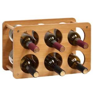 iwntwy wine rack, 2 tier 6 bottles bamboo wine racks for cabinet countertop, free standing wine shelf holder organizer for kitchen bar pantry table top