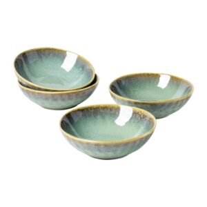 henten home ceramic cereal bowls, irregular shape pasta bowls set of 4, 25 oz porcelain salad bowls, large oatmeal bowls for kitchen, serving stoneware bowls set, reactive glaze (green)
