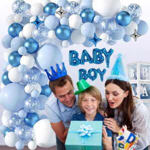 Elephant Baby Shower Decorations for Boy - Baby Boxes with Letters, 152pcs Blue and White Latex Balloon Garland Kit - Perfect for Baby Boy Gender Reveal, Birthday Party Supplies, and Baby Shower Decor