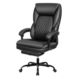 bestera office chair, big and tall office chair executive office chair with foot rest ergonomic office chair home office desk chairs reclining high back leather chair with lumbar support (black)