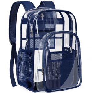 pamano clear backpack transparent heavy duty see through bag for college work stadium concert travel security, navy