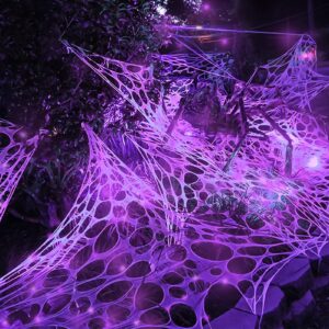 beef netting spider web for halloween outdoor decoration white stretchy beef netting roll spider web with purple led string lights for light up scary halloween yard garden decorations