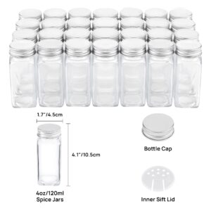 Vtopmart 4-Tier Spice Rack Organizer with 28 Empty Glass Jars and 432 Labels, Rust Resistant Metal, Black, Countertop, Cabinet, Kitchen and Pantry