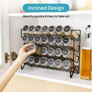 Vtopmart 4-Tier Spice Rack Organizer with 28 Empty Glass Jars and 432 Labels, Rust Resistant Metal, Black, Countertop, Cabinet, Kitchen and Pantry