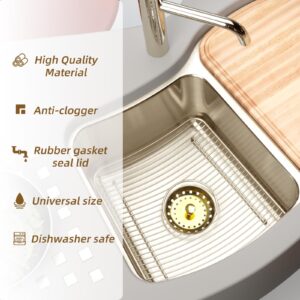 3 Pieces Gold Sink Drain Strainer Stopper, Liubeili Kitchen Stainless Steel Sink Strainer Garbage Disposal Plug, Universal Anti-Clogging Kitchen Sink Filter Sieve Basket Strainer, Wide Rim for Drain