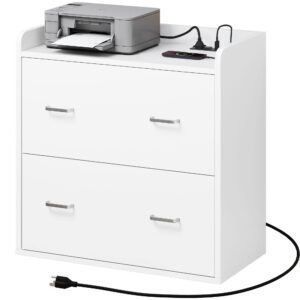 yitahome file cabinet with charging station, large lateral filing cabinet for home office, white