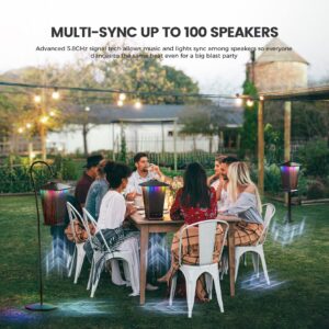 Outdoor Bluetooth Speaker Waterproof, 80W True Wireless Stereo Sound with Punchy Bass, Multi-Connect up to 100 Speakers, 4 Adjustable Modes Beat-Driven Lights, Party/Patio/Pool Side/Porch, 2 Pack