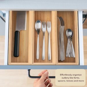 Kigley 8 Pieces Bamboo Drawer Organizer Kitchen Utensils Wooden Utensil Organizer for Drawers Stackable Wooden Storage Box Bamboo Silverware Tray for Drawer (9 x 3 x 2 Inch)