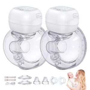 Wearable Breast Pump Hands Free Breast Pump 12 Levels 3 Modes Electric Breast Pump with 1200mAh Battery,Leak-Proof Design,Low Noise,21/24/27mm Flange Inserts,All-in-One Painless Breastfeeding,2 Pack