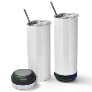 agh 2 pack music speaker tumbler with straw and lid,20oz sublimation skinny stainless steel double wall tumbler,speaker tumbler cup with detachable led light,suitable for diy gifts（black）