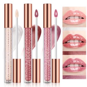 langmanni hyaluronic acid lip gloss set(3pcs),shimmer & long lasting smooth texture gloss for lips plumping,moisturizing and brightening. 0.1oz/pc (#1+#2+#3)