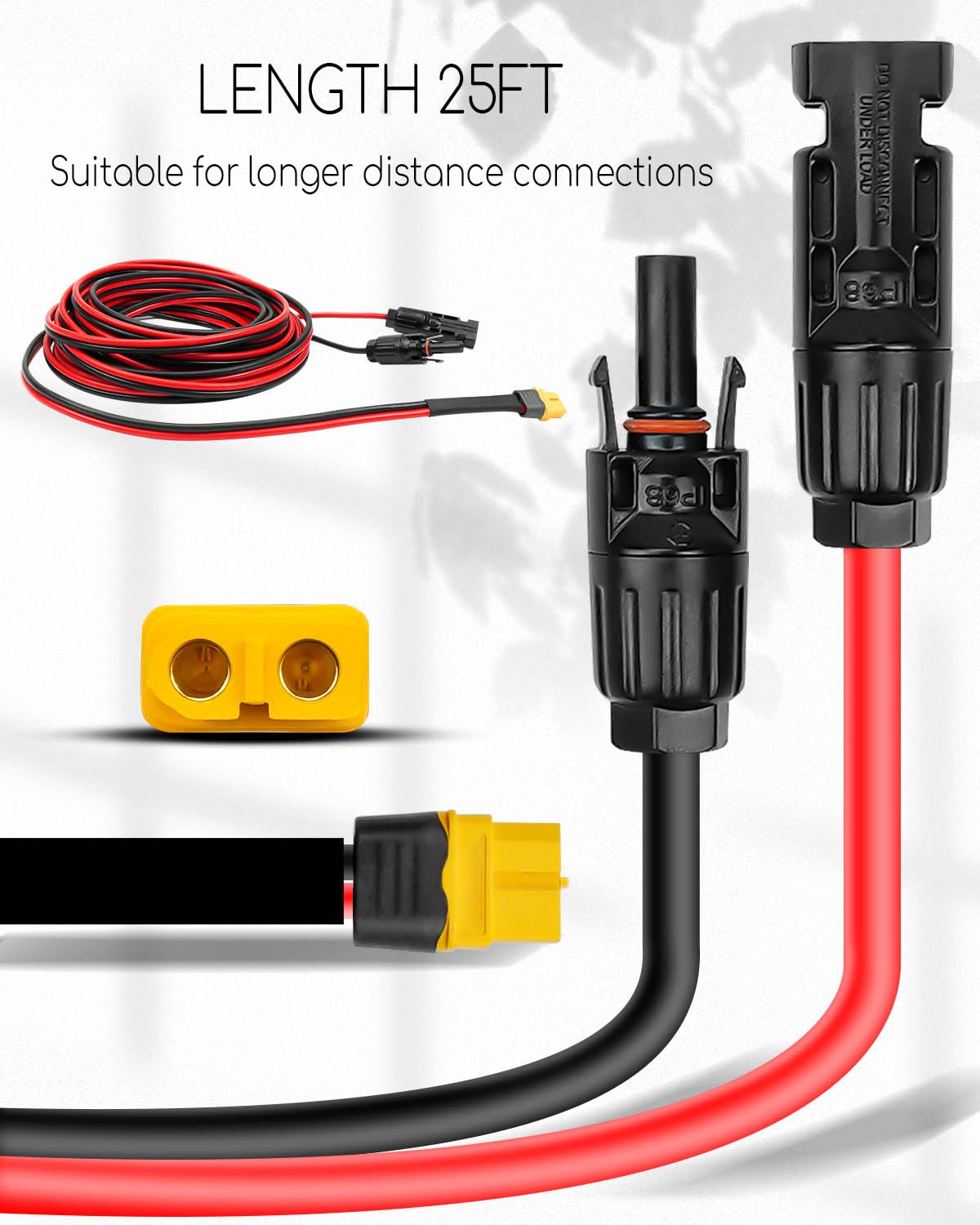 QLZOZB Solar to XT60 Extension Cable 12AWG 25FT XT60 to Solar Panel Extension Cable, Waterproof IP68 Solar Adapter Connecting Harness for Portable Power Station Solar Generator