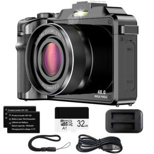 digital camera,4k 48mp,flash mic speakers 18x zoom af mf anti-shake dual camera filters wifi,travel portable vlog youtube cameras for photography with 2 batteries 32gb tf card 2 charger lanyard