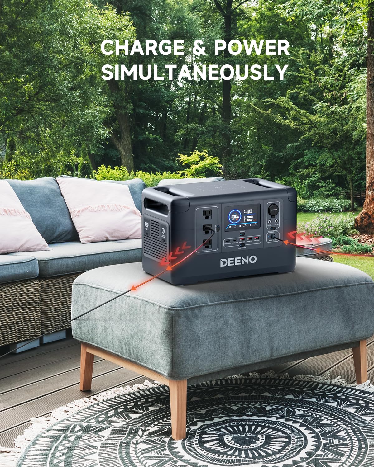 DEENO S1500 Portable Power Station 1500W(Peak 3000W), 1036Wh LiFePO4 Battery Solar Generator, Full Charge in 2 Hr, UPS Battery Backup for Home Backup Emergency Outdoor Camping(Solar Panel Optional)