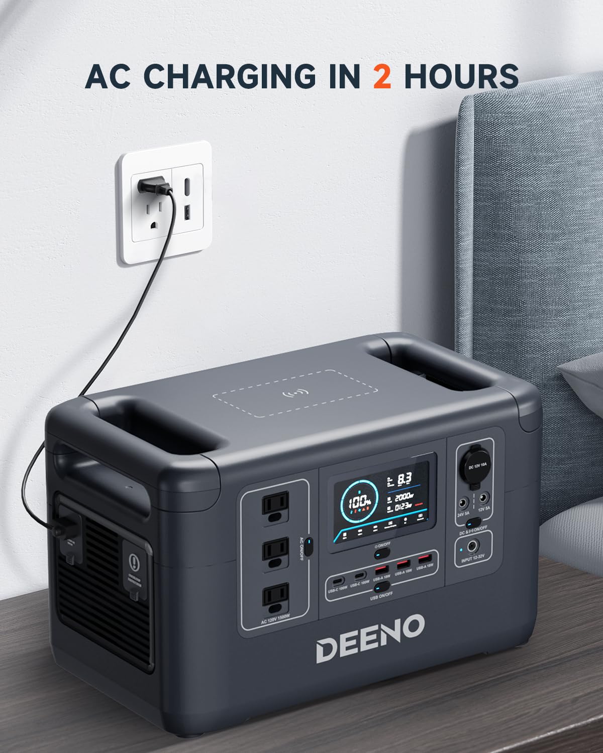 DEENO S1500 Portable Power Station 1500W(Peak 3000W), 1036Wh LiFePO4 Battery Solar Generator, Full Charge in 2 Hr, UPS Battery Backup for Home Backup Emergency Outdoor Camping(Solar Panel Optional)