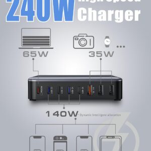 240W USB C Charger, 8 Port Fast USB C Charging Station, 65W Type C Laptop Fast Charger, Compatible with MacBook Pro/Air iPad Pro/Air iPhone 14 13 12/Pro Max Galaxy Note S22 Pixel