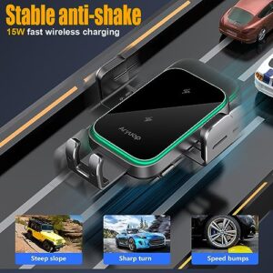 15W Fast Wireless Car Charger Mount Dual Coil - Auto Alignment Clamping Wireless Car Phone Charger, Dashboard Windshield Wireless Charging Car Holder for iPhone15/14/13/12/Pro Max/Samsung Galaxy