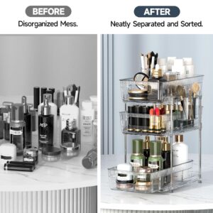 2 Pcs 3 Tier Clear Bathroom Organizer with Dividers, Multi-Purpose Pull-Out Pantry Organization and Storage, Under Sink Closet Organizers and Storage