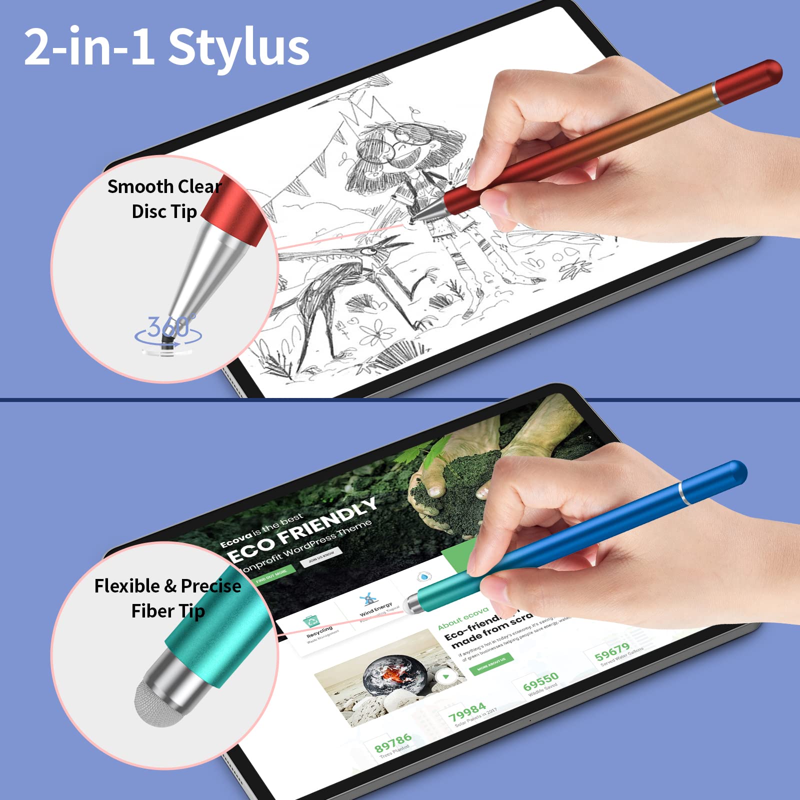 Stylus Pens for Touch Screens, 2 in 1 Magnetic Disc Stylus Pen with Magnetic Cap, Compatible with All Touch Screens