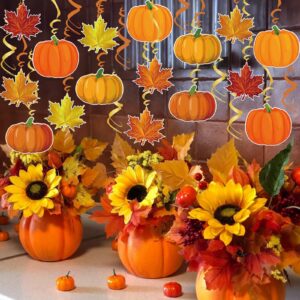 Fall Decor Pumpkin Maple Leaf Hanging Swirl - Fall Thankgiving Pumpkin Party Ceiling Decorations for Home Classroom Office Autumn Thanksgiving Harvest Decor Party Supplies