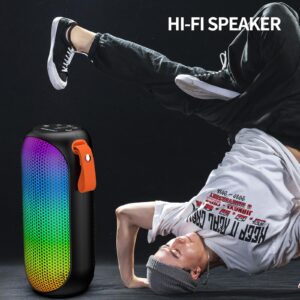 ROFALL Portable Bluetooth Speaker with Stereo Sound, Outdoor Wireless Speakers, Rich Bass, Bluetooth 5.3, 10 Watts, RGB Lights, Dual TWS Paring, Loud Crystal Clear Stereo Sounds