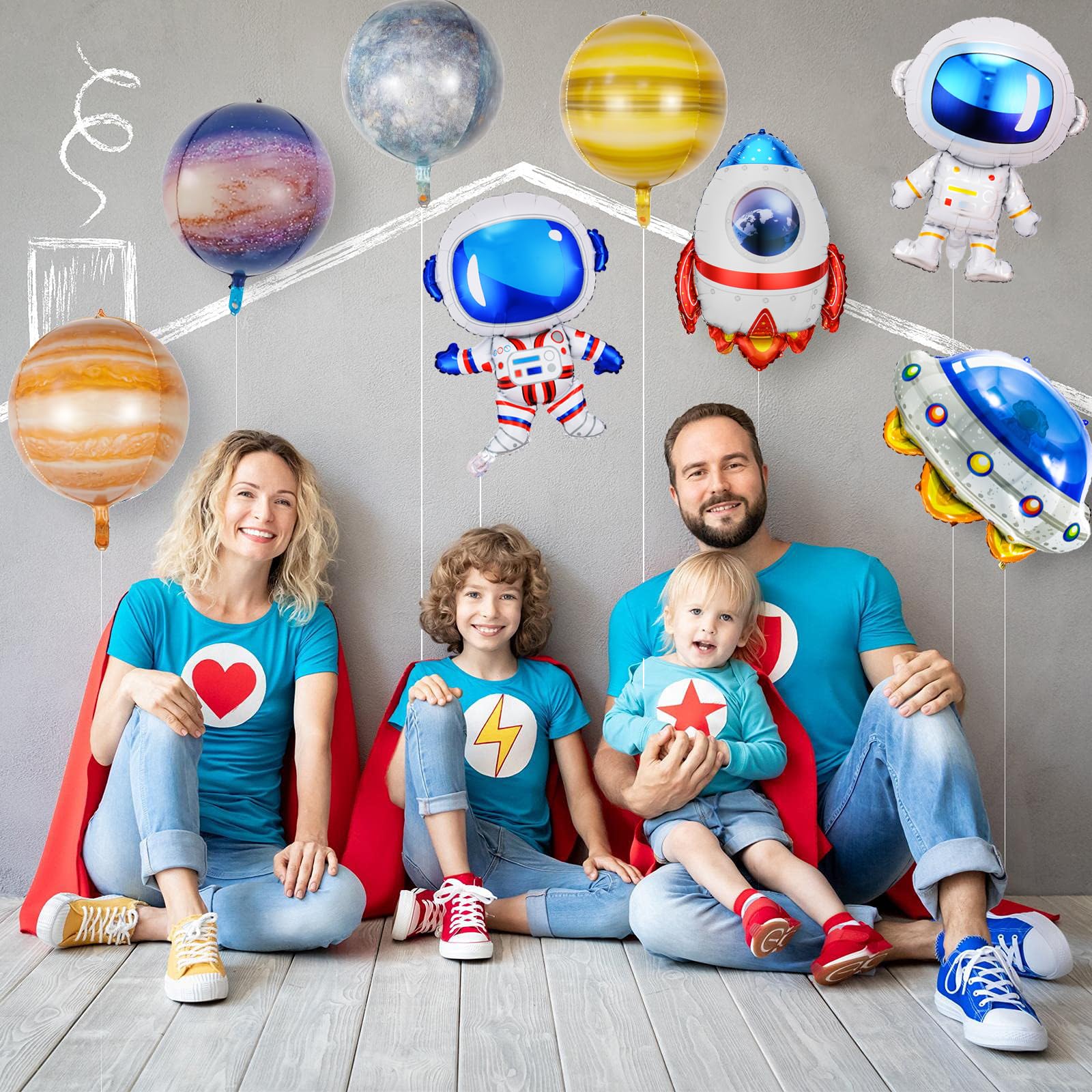 16 Pieces Galaxy Space Balloons - Large Outer Space Themed Balloon Rocket Spaceship Astronaut Galaxy Planet Inflatable Balloons for Kids Space Birthday Party Supplies Baby Shower Decorations