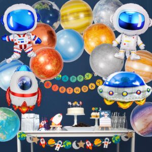 16 Pieces Galaxy Space Balloons - Large Outer Space Themed Balloon Rocket Spaceship Astronaut Galaxy Planet Inflatable Balloons for Kids Space Birthday Party Supplies Baby Shower Decorations