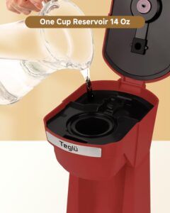 single serve coffee maker for k cup & ground coffee, one cup coffee machine 14 oz fast brewing, fits travel mug 6.7", cm-208, red