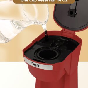 Single Serve Coffee Maker for K Cup & Ground Coffee, One Cup Coffee Machine 14 oz Fast Brewing, Fits Travel Mug 6.7", CM-208, Red