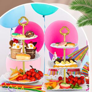 Mifoci 24 Pcs Cake Stand White Plastic Dessert Table Stand Set 6 Pcs 3 Tire Cupcake Display Stands Cookie Tray Rack Serving Tray Cupcake Display Tower 12 Pcs Dessert Trays 6 Tong for Wedding Tea Party