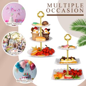 Mifoci 24 Pcs Cake Stand White Plastic Dessert Table Stand Set 6 Pcs 3 Tire Cupcake Display Stands Cookie Tray Rack Serving Tray Cupcake Display Tower 12 Pcs Dessert Trays 6 Tong for Wedding Tea Party