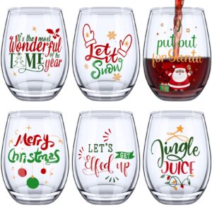 funtery 6 pcs christmas wine stemless glass funny christmas gift set for teacher men women family friend coworker, gift ideal christmas birthday wedding party supplies(rich style)