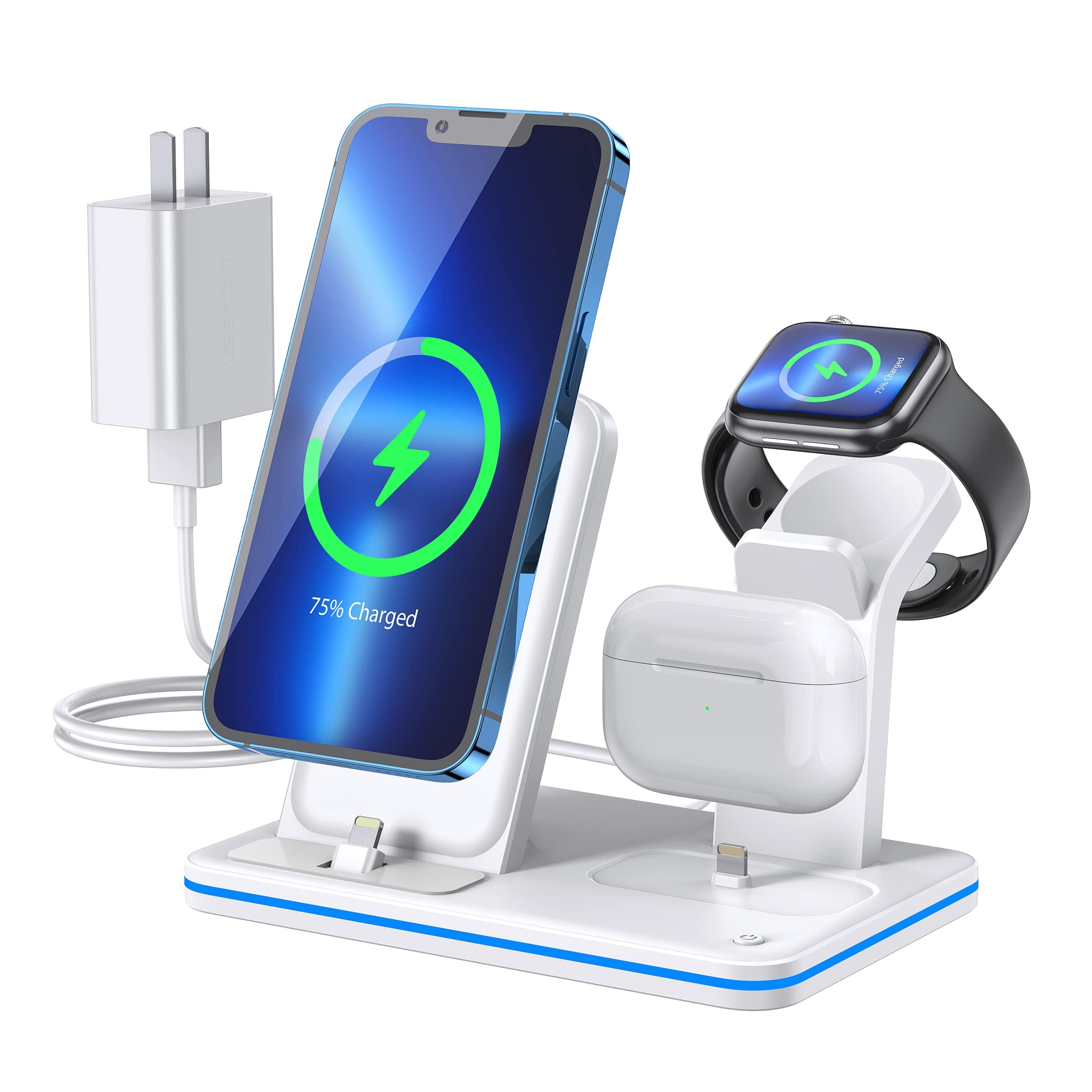 Charging Station for Apple Products, QI Fast 3 in 1 Charging Stand,Travel Charging Dock for iPhone Series,AirPods 1/2/3/Pro,Wireless Charger for iWatch Series