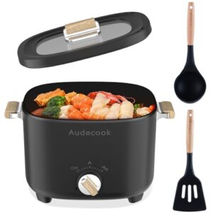 audecook hot pot electric, 2.5l portable nonstick multicooker, shabu-shabu pot, travel electric skillet with dual power temperature control for noodles/soup/egg/steak/oatmeal/porridge(black)