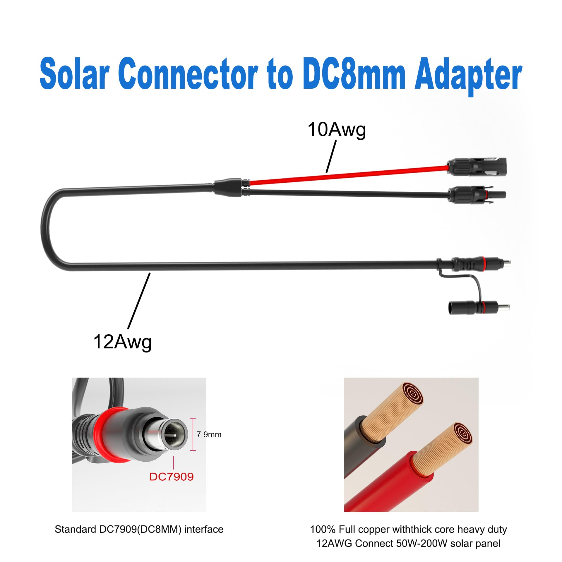 ACCESECO Solar Panel Adapter Solar Panel Connector to DC8mm Adapter Cable for Portable Backup Power Station GZ Jkery Solar Generator 12AWG 3.3ft