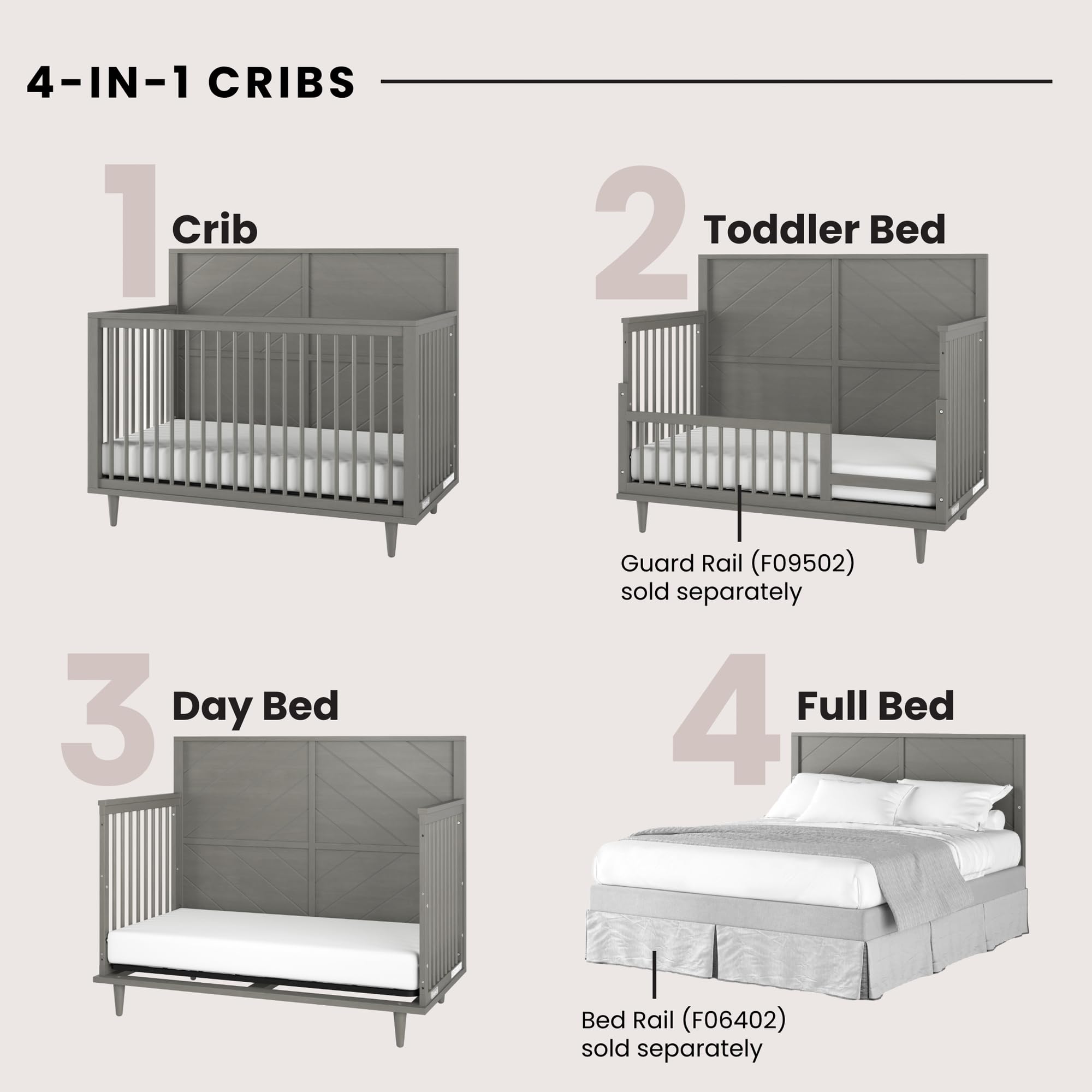 Child Craft Surrey Hill Crib and Dresser Nursery Set, 2-Piece, Includes 4-in-1 Convertible Crib and 3-Drawer Dresser, Grows with Your Baby (Lunar Gray)