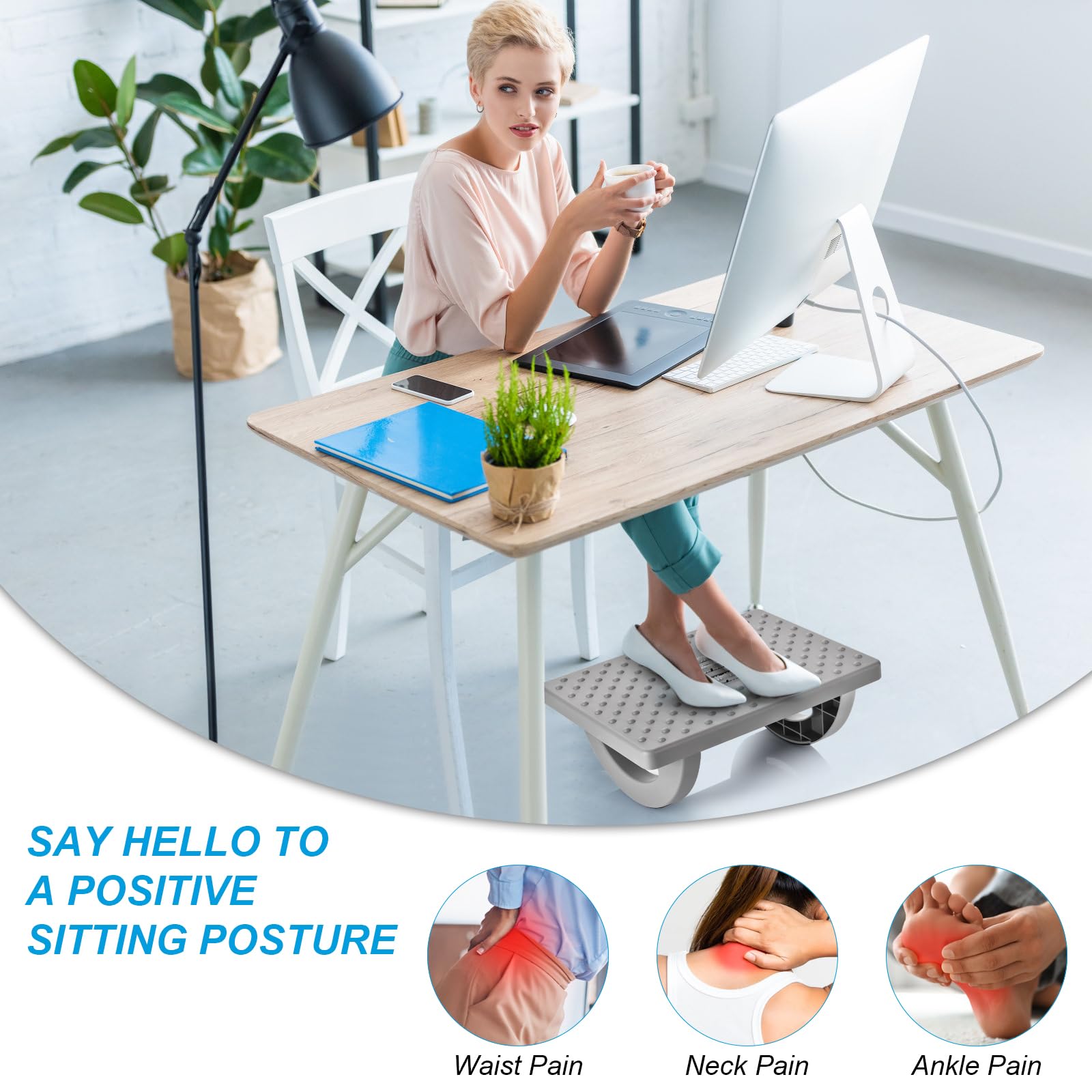 Rocking Foot Rest for Under Desk at Work - Foot Rest Under Desk for Office Use, Ergonomic Under Desk Footrest with Foot Massager Feet Stand, Large Size Under Desk Foot Rest for Office and Home