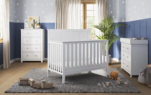 child craft atwood crib, dresser and chest nursery set, 3-piece, includes 4-in-1 convertible crib, dresser and chest, grows with your baby (matte white)