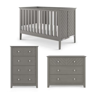 child craft atwood crib, dresser and chest nursery set, 3-piece, includes 3-in-1 convertible crib, dresser and chest, grows with your baby (lunar gray)