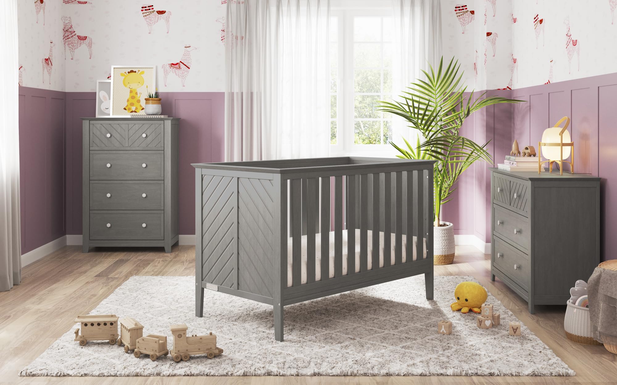 Child Craft Atwood Crib, Dresser and Chest Nursery Set, 3-Piece, Includes 3-in-1 Convertible Crib, Dresser and Chest, Grows with Your Baby (Lunar Gray)