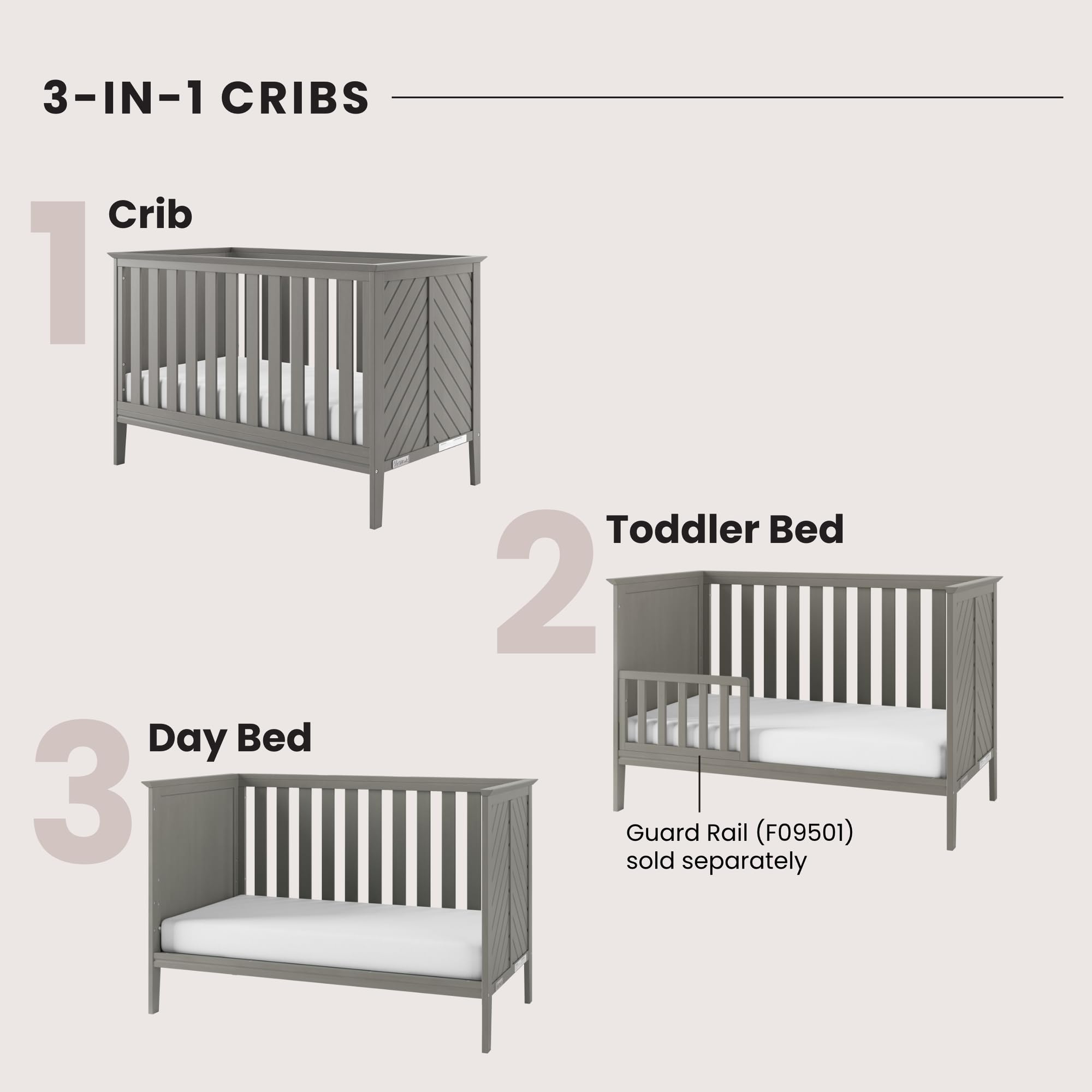 Child Craft Atwood Crib, Dresser and Chest Nursery Set, 3-Piece, Includes 3-in-1 Convertible Crib, Dresser and Chest, Grows with Your Baby (Lunar Gray)