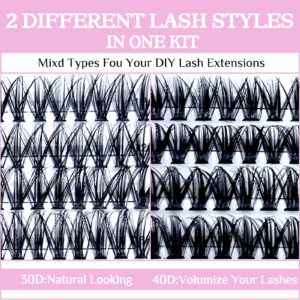 SLSXNL Fluffy Lash Clusters D Curl Individual Lashes 10-16MM 30D 40D Eyelash Clusters 240pcs Cluster Eyelash Extensions 10mm+12mm+14mm+16mm Mix 0.07mm Natural Wispy False Eyelashes