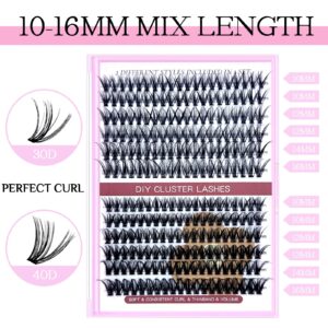 SLSXNL Fluffy Lash Clusters D Curl Individual Lashes 10-16MM 30D 40D Eyelash Clusters 240pcs Cluster Eyelash Extensions 10mm+12mm+14mm+16mm Mix 0.07mm Natural Wispy False Eyelashes