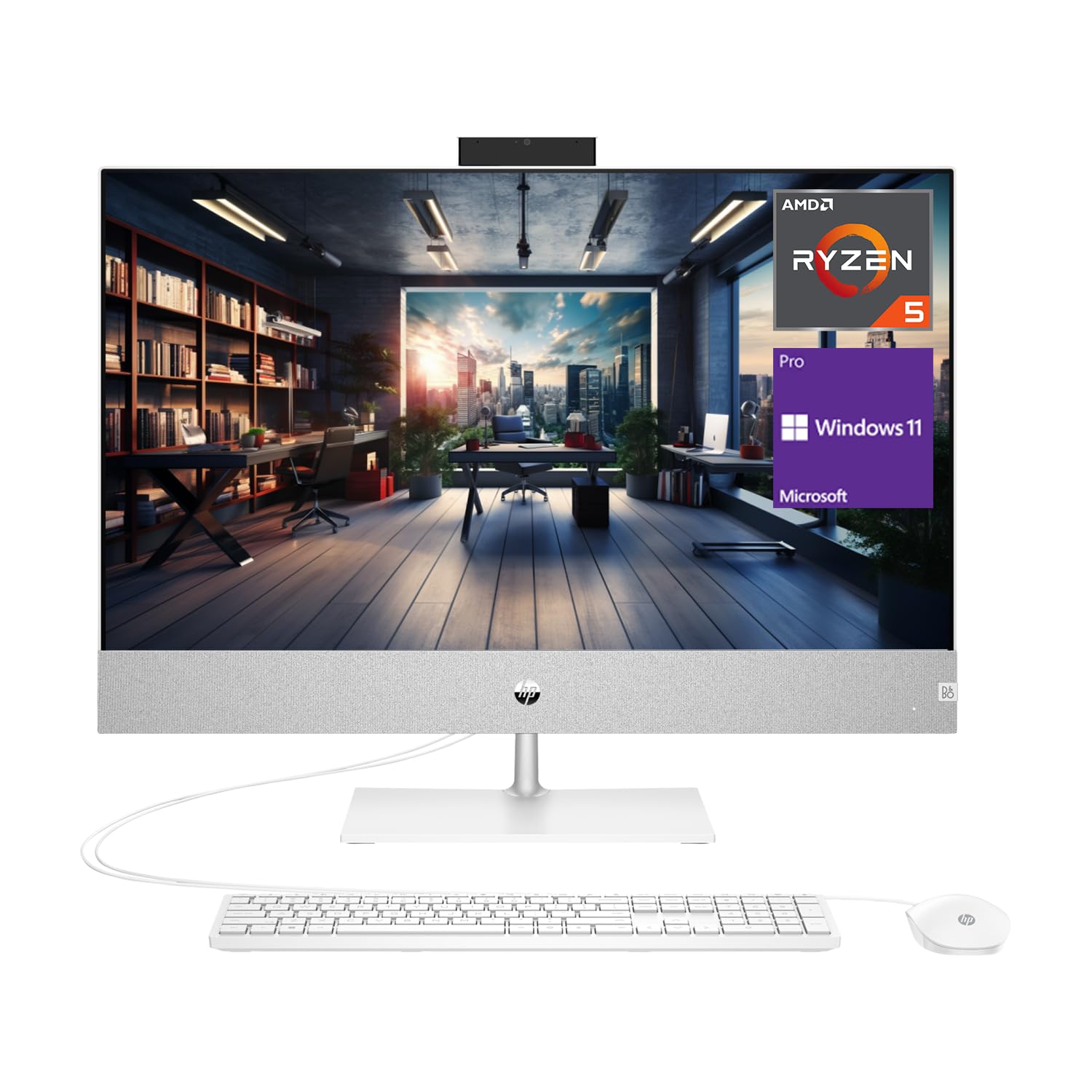 HP Pavilion All-in-One Business Desktop, 27” FHD Display, AMD Ryzen 5 5500U Processor, 64GB RAM, 2TB SSD, Wi-Fi 6, Webcam, HDMI, RJ-45, Wired KB & Mouse, Windows 11 Pro, White