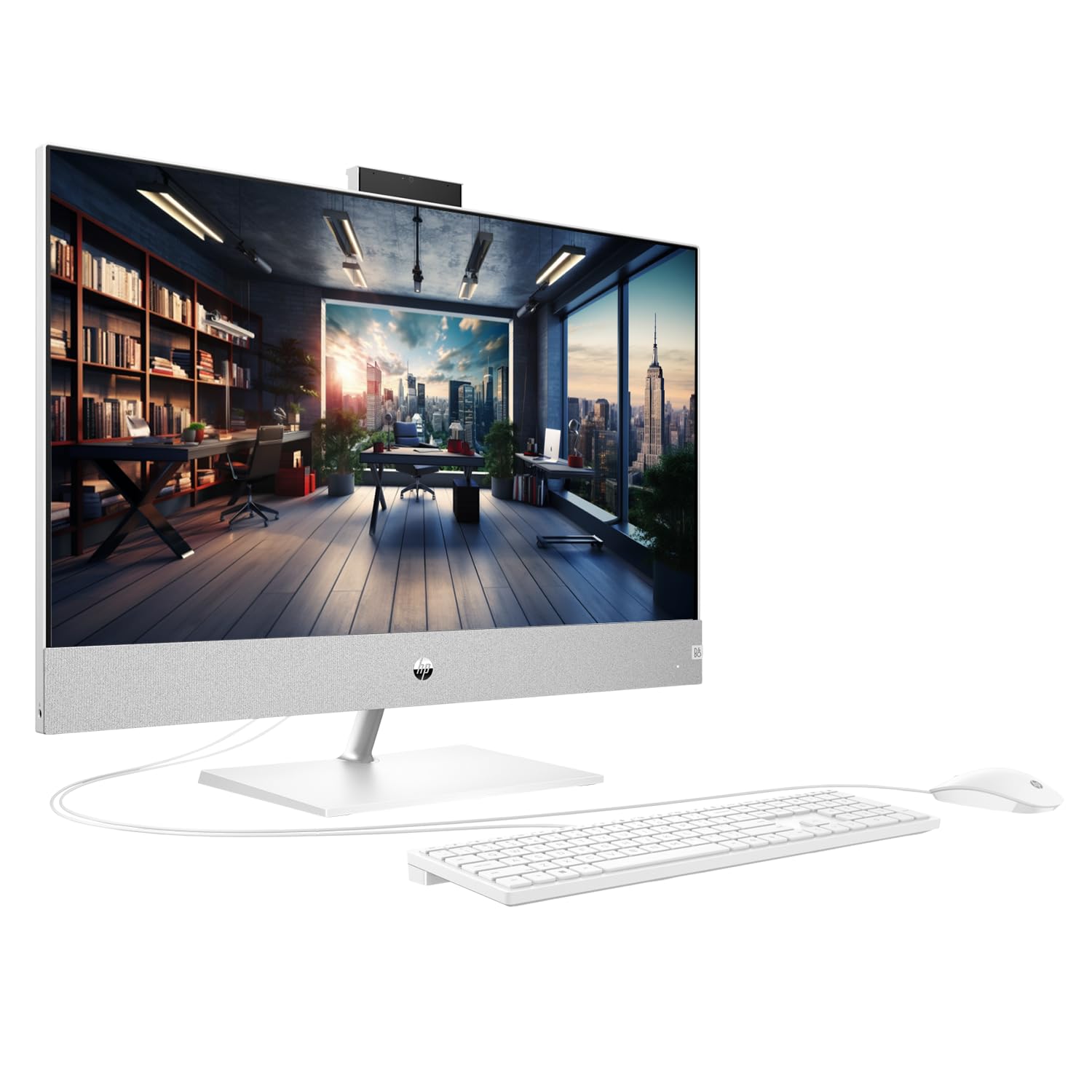 HP Pavilion All-in-One Business Desktop, 27” FHD Display, AMD Ryzen 5 5500U Processor, 64GB RAM, 2TB SSD, Wi-Fi 6, Webcam, HDMI, RJ-45, Wired KB & Mouse, Windows 11 Pro, White