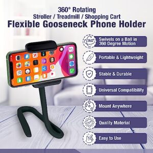 LogoLess Flexible and Adjustable Gooseneck Phone Holder for Car, Stroller, Treadmill, Shopping Cart, Bike, Boat, Golf Cart - iPhone Holder for Desk, Bed - Cell Phone Mount and Stand