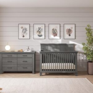 Child Craft Denman Crib and Dresser Nursery Set, 2-Piece, Includes 4-in-1 Convertible Crib and 3-Drawer Dresser, Grows with Your Baby (Crescent Gray)