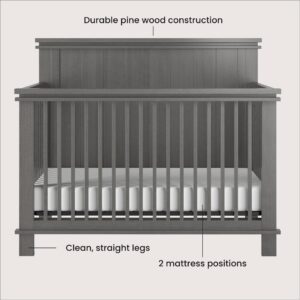 Child Craft Denman Crib and Dresser Nursery Set, 2-Piece, Includes 4-in-1 Convertible Crib and 3-Drawer Dresser, Grows with Your Baby (Crescent Gray)